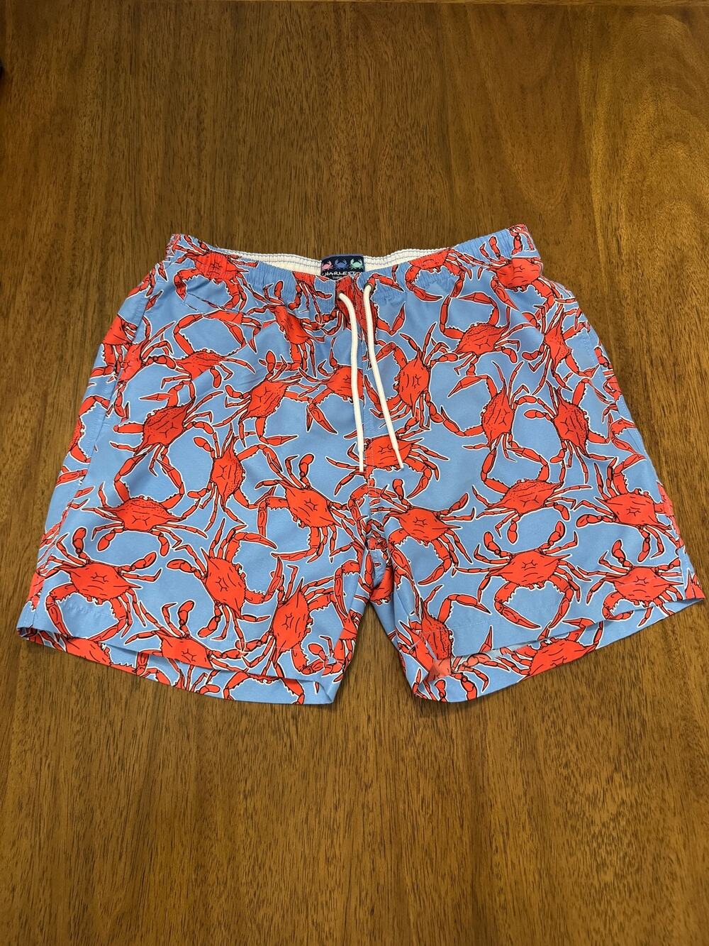 Charleston Threads Blue Orange Crab Print Swim Trunks - Men’s L